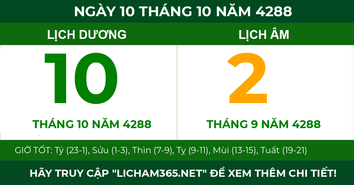 lịch âm ngày 10 tháng 10 năm 4288