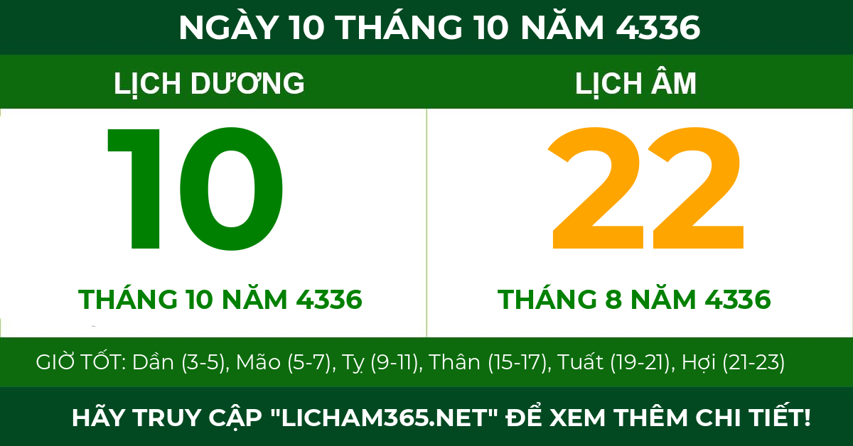 lịch âm ngày 10 tháng 10 năm 4336