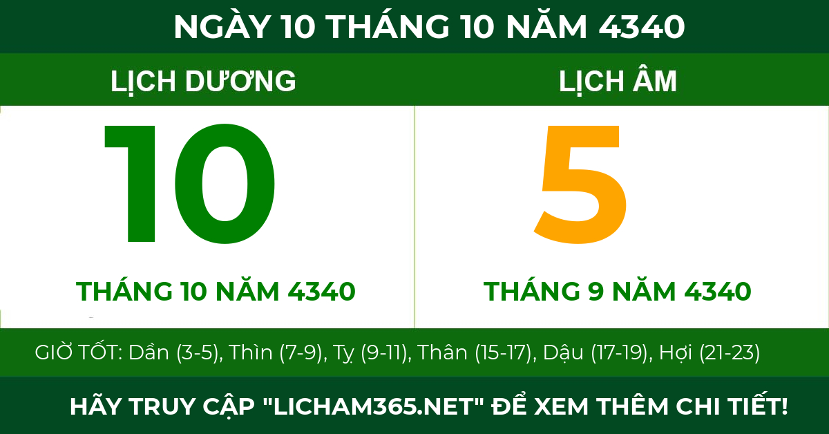 lịch âm ngày 10 tháng 10 năm 4340