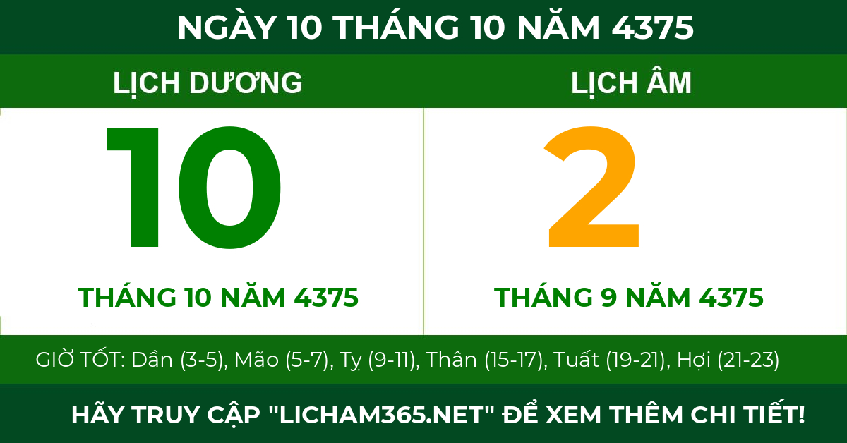 lịch âm ngày 10 tháng 10 năm 4375