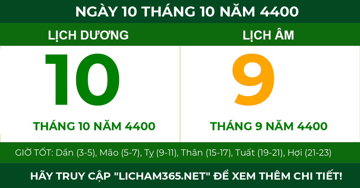 lịch âm ngày 10 tháng 10 năm 4400