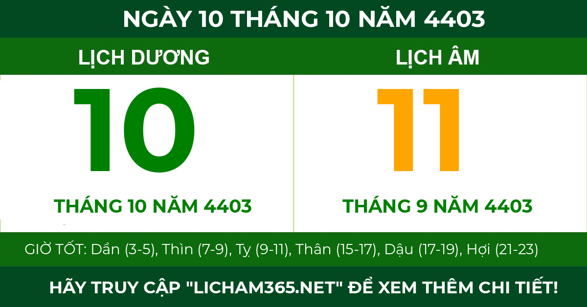 lịch âm ngày 10 tháng 10 năm 4403