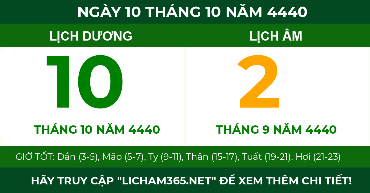 lịch âm ngày 10 tháng 10 năm 4440