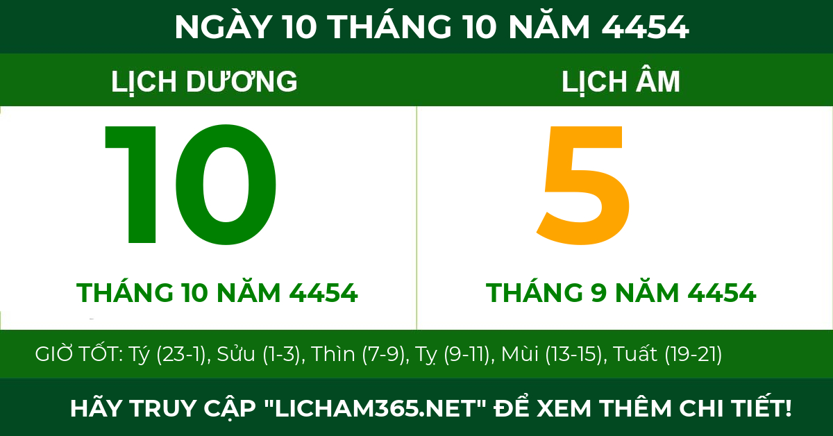 lịch âm ngày 10 tháng 10 năm 4454