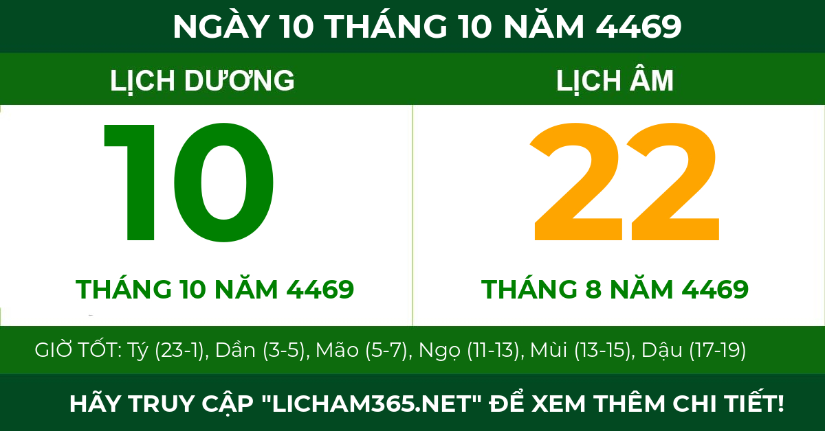 lịch âm ngày 10 tháng 10 năm 4469