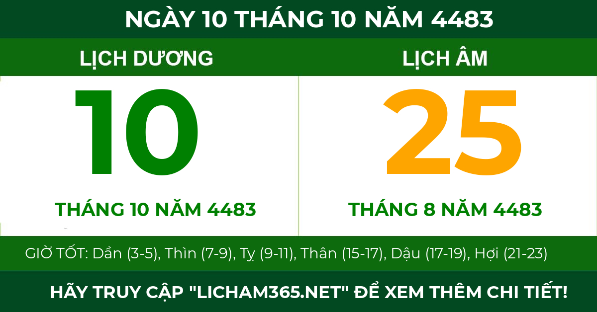 lịch âm ngày 10 tháng 10 năm 4483