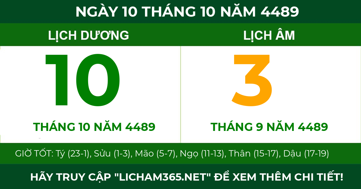 lịch âm ngày 10 tháng 10 năm 4489