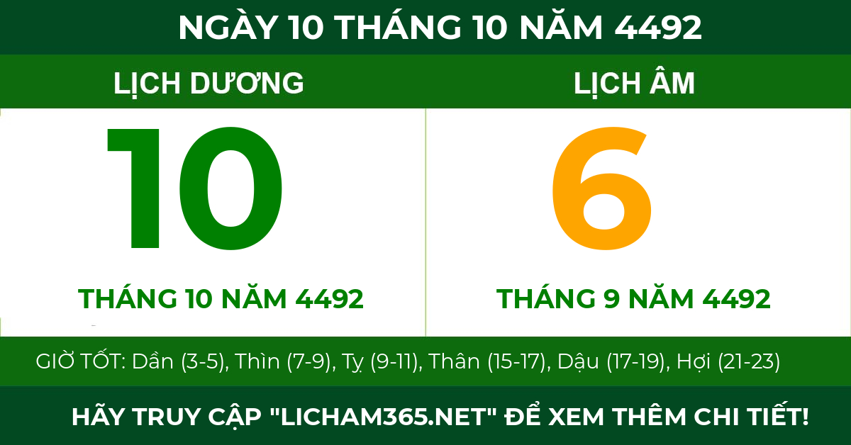 lịch âm ngày 10 tháng 10 năm 4492