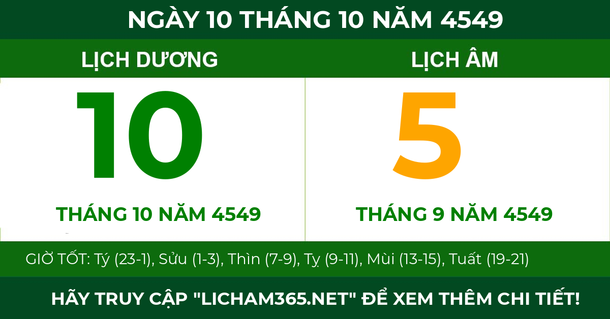 lịch âm ngày 10 tháng 10 năm 4549