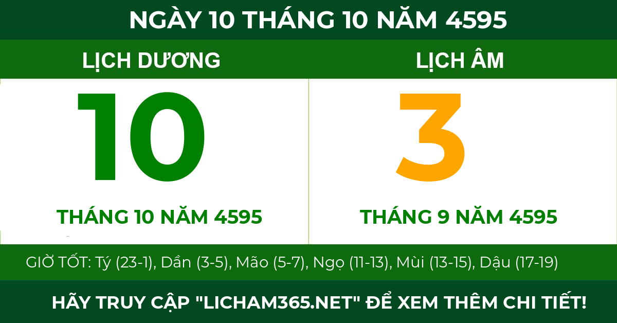 lịch âm ngày 10 tháng 10 năm 4595