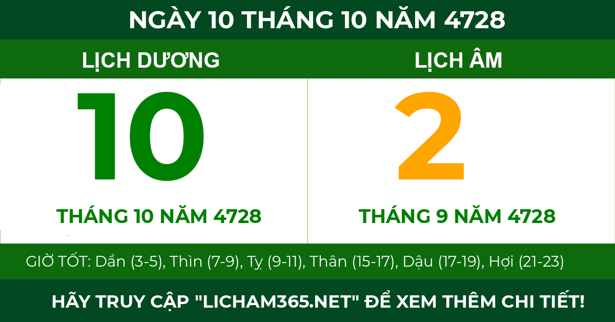 lịch âm ngày 10 tháng 10 năm 4728