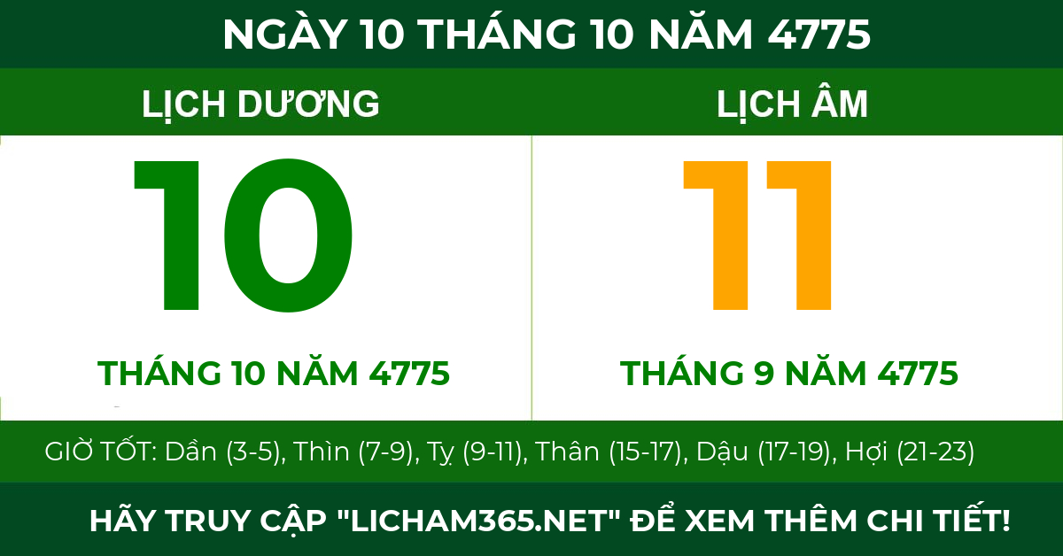 lịch âm ngày 10 tháng 10 năm 4775