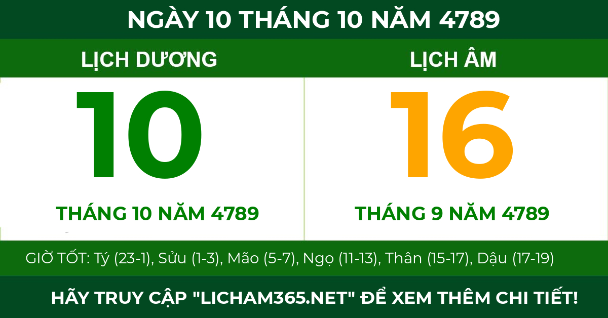 lịch âm ngày 10 tháng 10 năm 4789