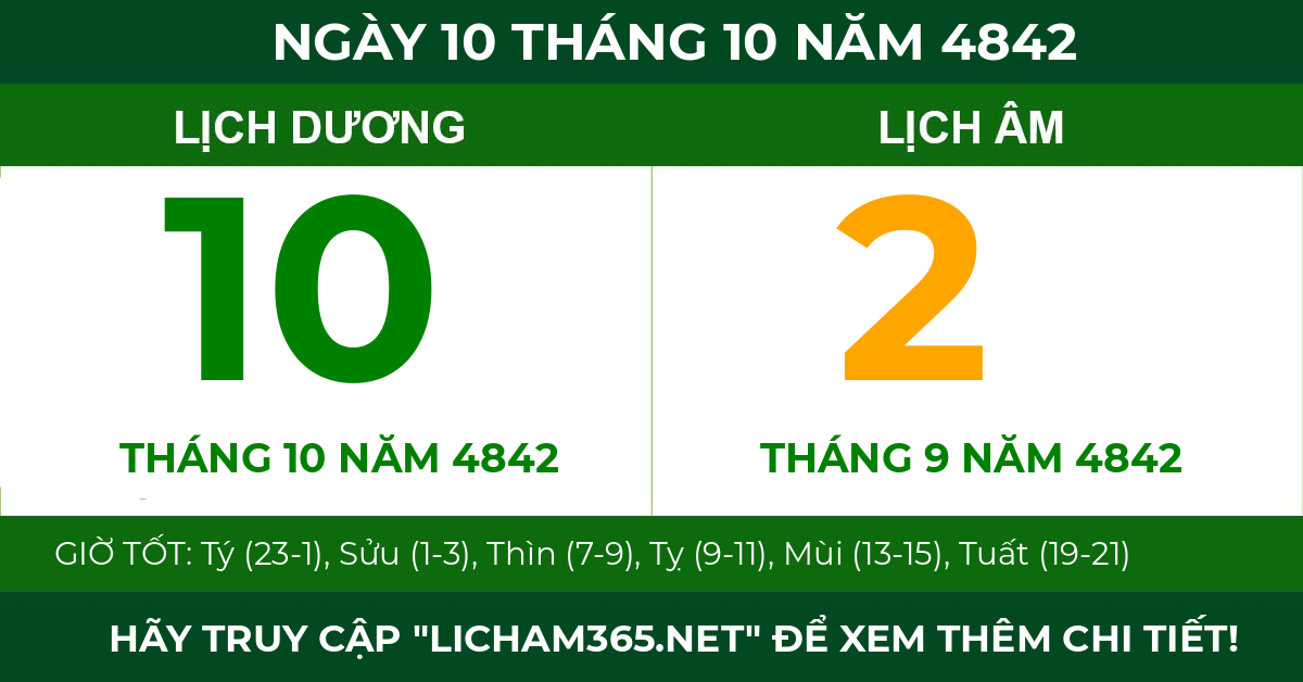 lịch âm ngày 10 tháng 10 năm 4842