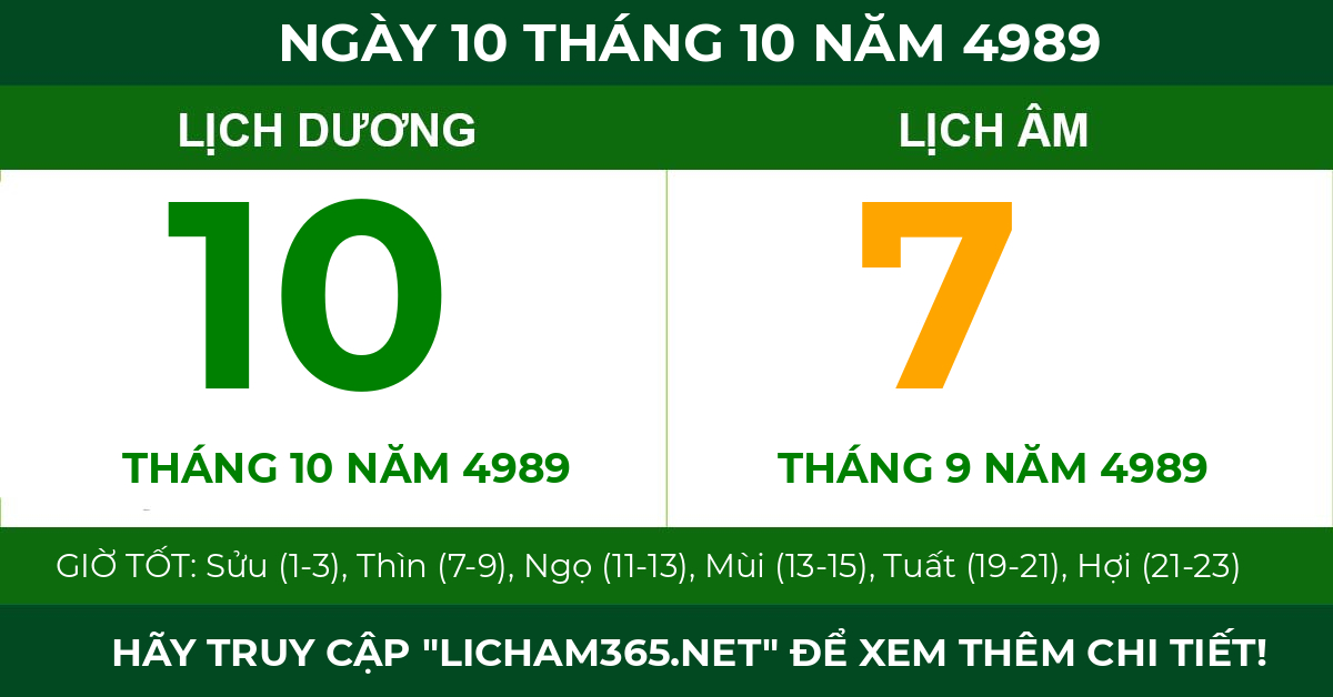 lịch âm ngày 10 tháng 10 năm 4989