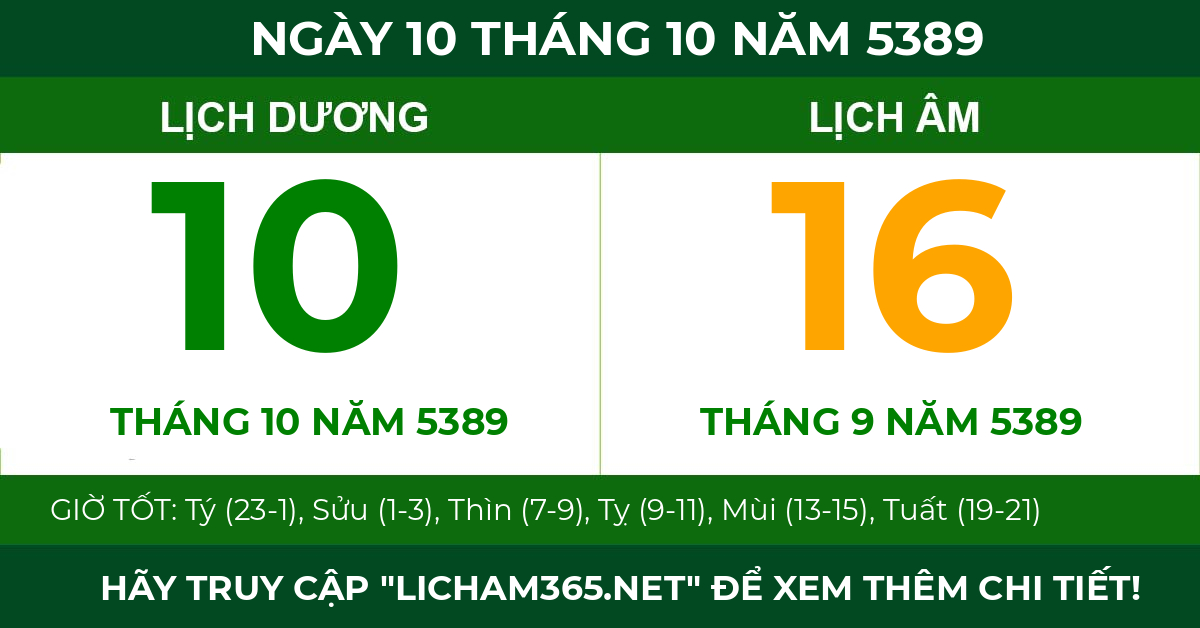 lịch âm ngày 10 tháng 10 năm 5389