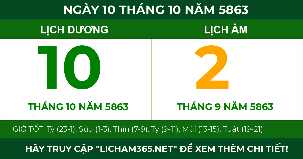 lịch âm ngày 10 tháng 10 năm 5863