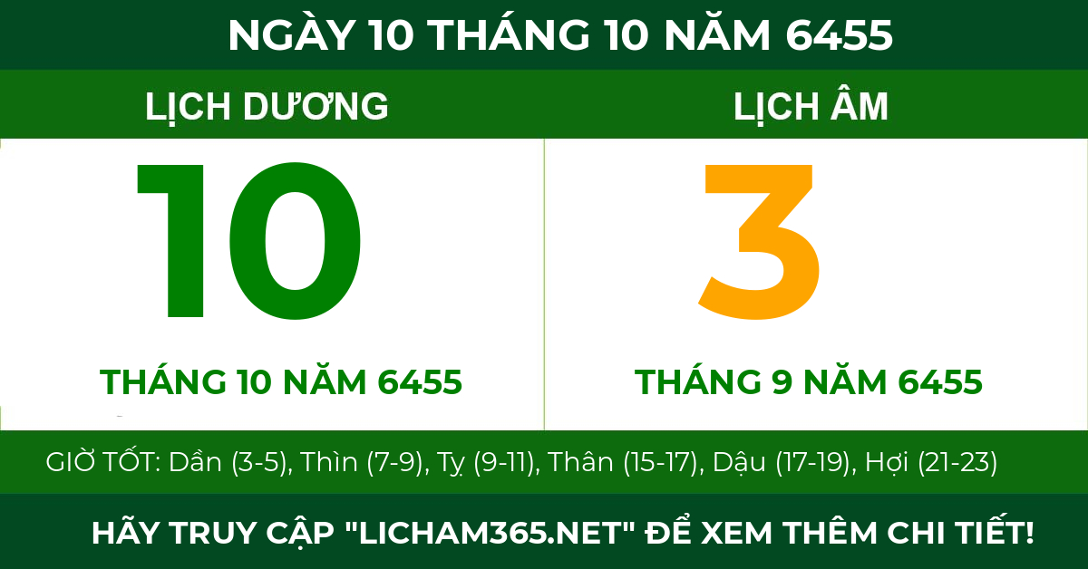 lịch âm ngày 10 tháng 10 năm 6455