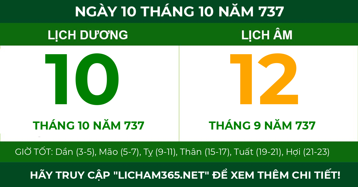 lịch âm ngày 10 tháng 10 năm 737