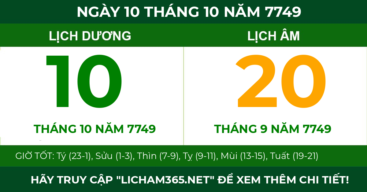lịch âm ngày 10 tháng 10 năm 7749