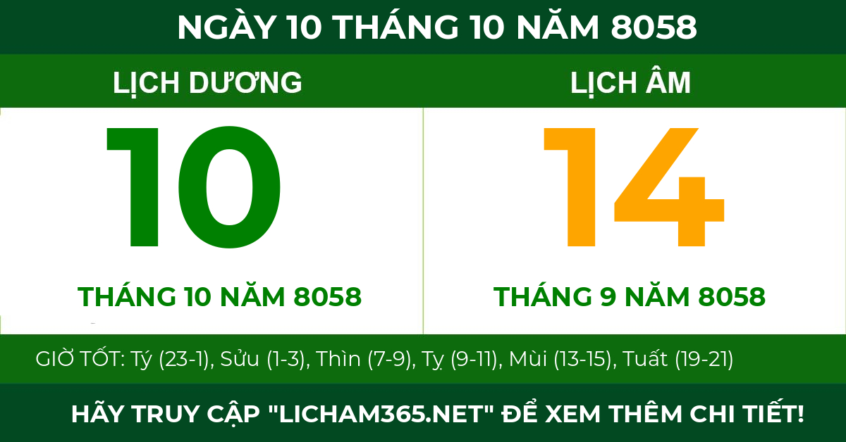 lịch âm ngày 10 tháng 10 năm 8058
