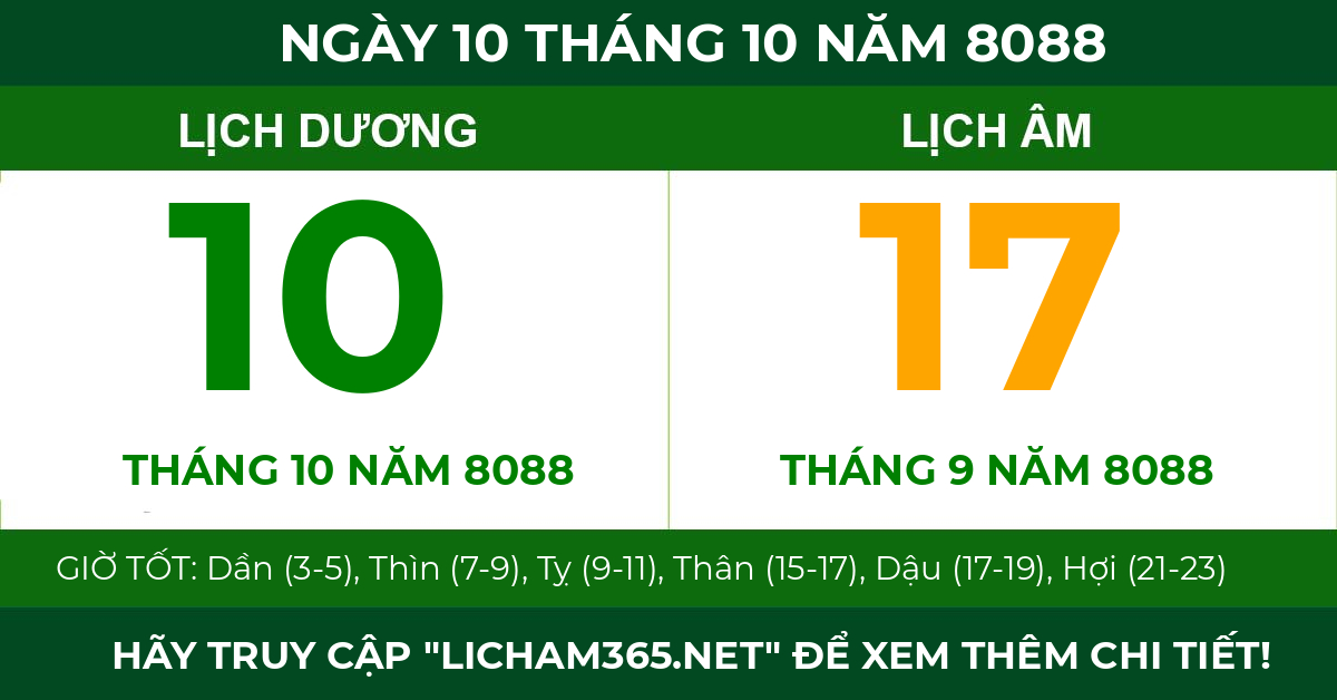 lịch âm ngày 10 tháng 10 năm 8088