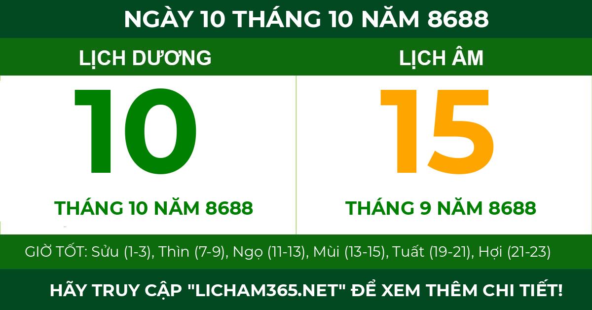 lịch âm ngày 10 tháng 10 năm 8688