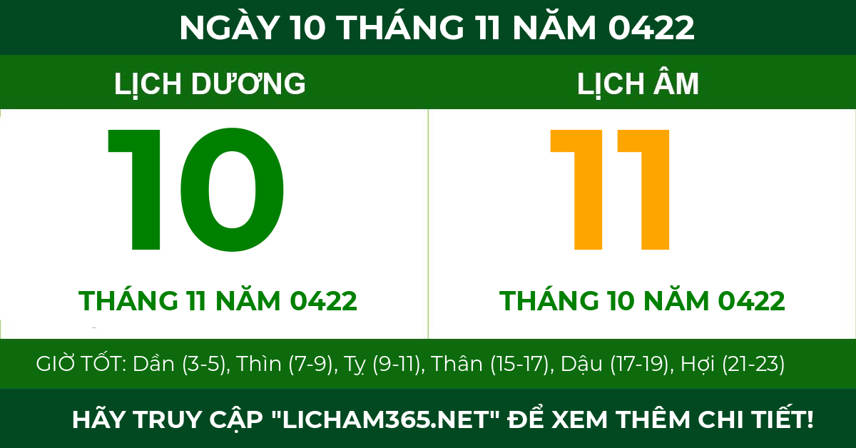 lịch âm ngày 10 tháng 11 năm 0422