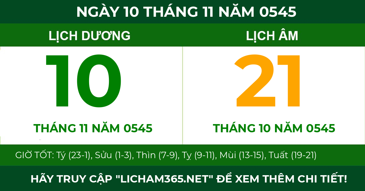 lịch âm ngày 10 tháng 11 năm 0545