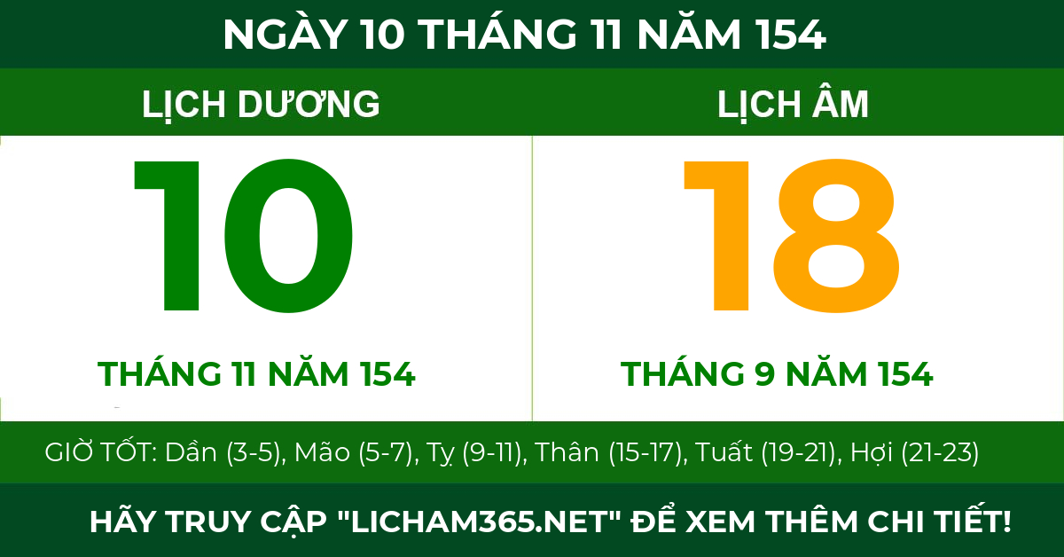 lịch âm ngày 10 tháng 11 năm 154