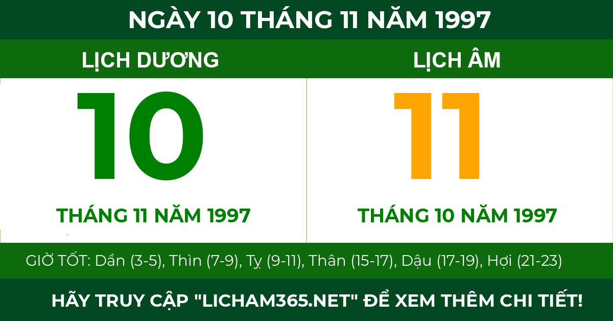 lịch âm ngày 10 tháng 11 năm 1997
