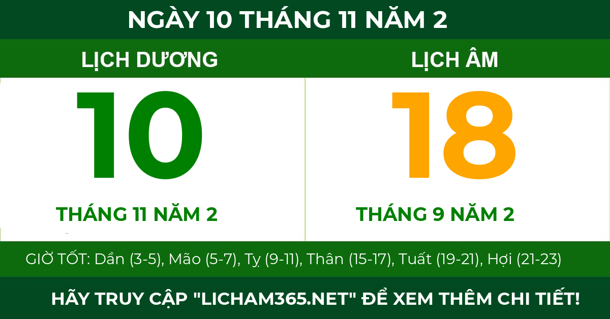 lịch âm ngày 10 tháng 11 năm 2