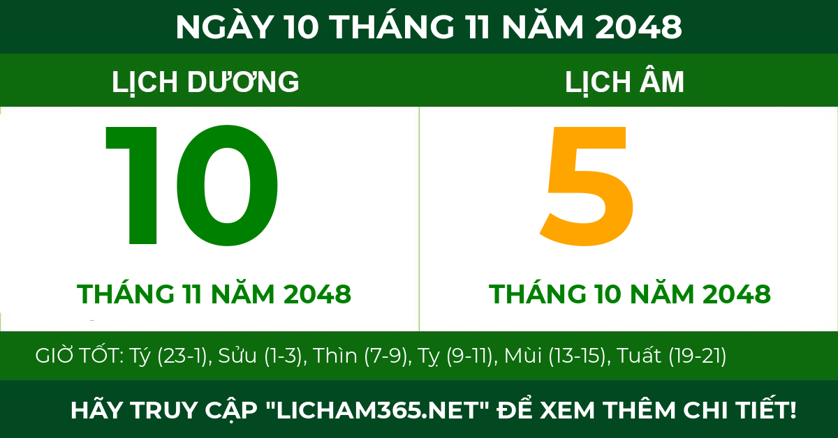 lịch âm ngày 10 tháng 11 năm 2048