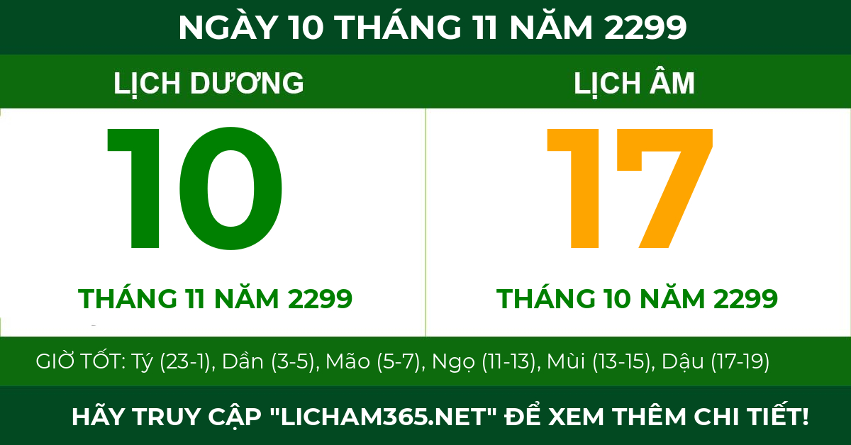 lịch âm ngày 10 tháng 11 năm 2299