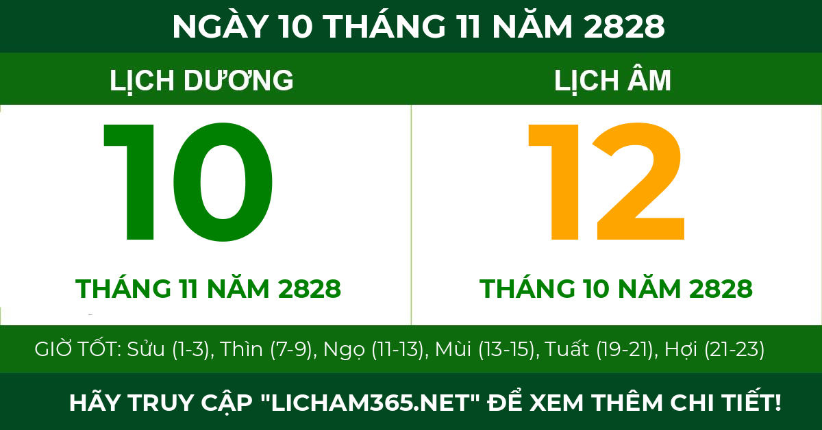 lịch âm ngày 10 tháng 11 năm 2828
