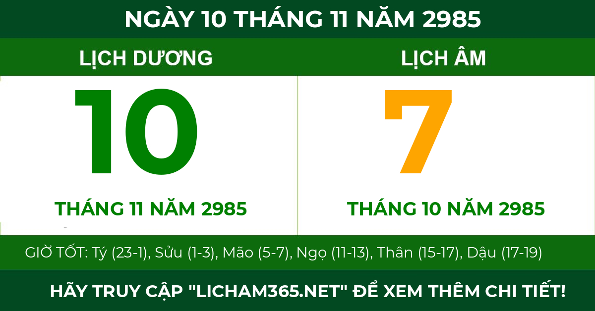 lịch âm ngày 10 tháng 11 năm 2985