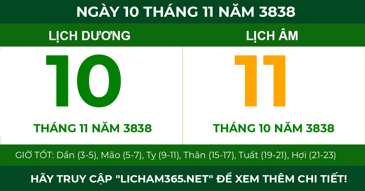 lịch âm ngày 10 tháng 11 năm 3838