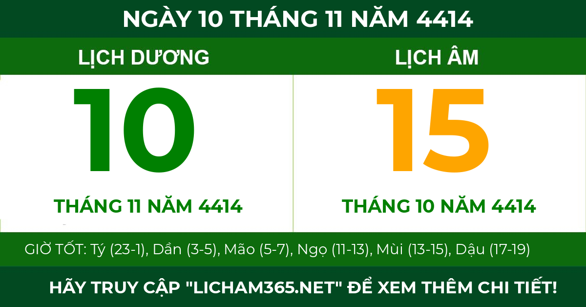lịch âm ngày 10 tháng 11 năm 4414