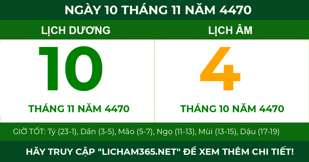 lịch âm ngày 10 tháng 11 năm 4470