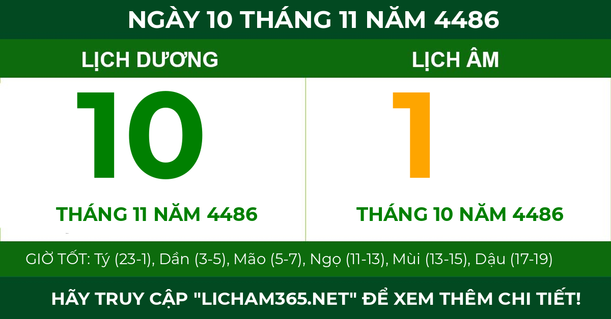 lịch âm ngày 10 tháng 11 năm 4486