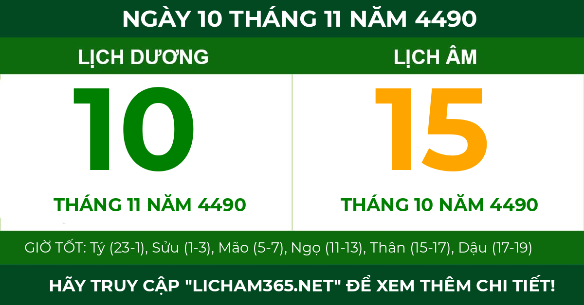 lịch âm ngày 10 tháng 11 năm 4490