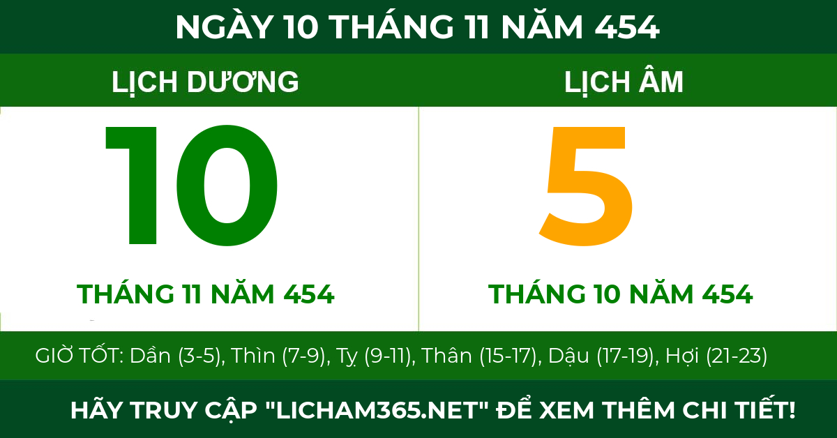 lịch âm ngày 10 tháng 11 năm 454