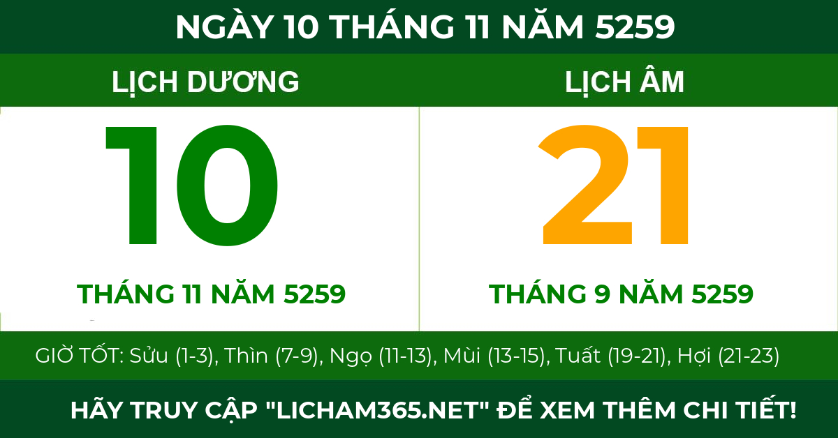 lịch âm ngày 10 tháng 11 năm 5259