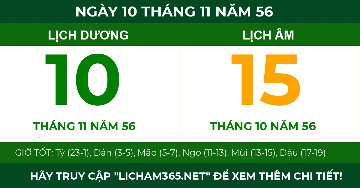 lịch âm ngày 10 tháng 11 năm 56