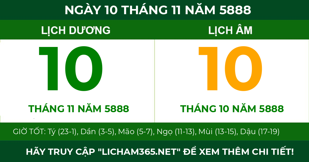 lịch âm ngày 10 tháng 11 năm 5888