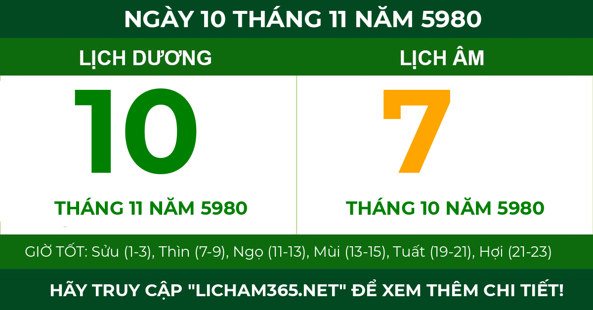 lịch âm ngày 10 tháng 11 năm 5980