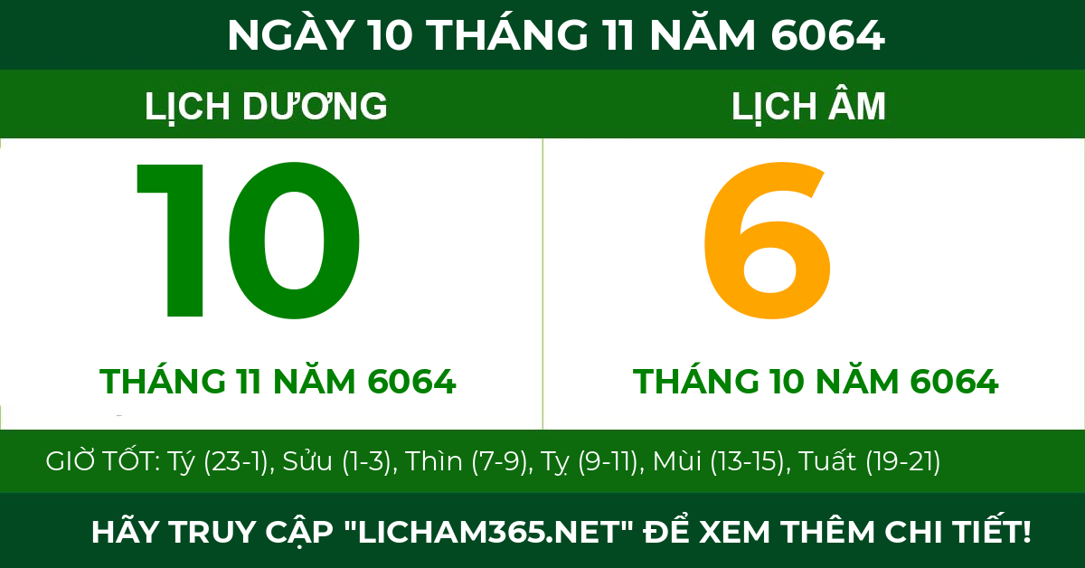 lịch âm ngày 10 tháng 11 năm 6064