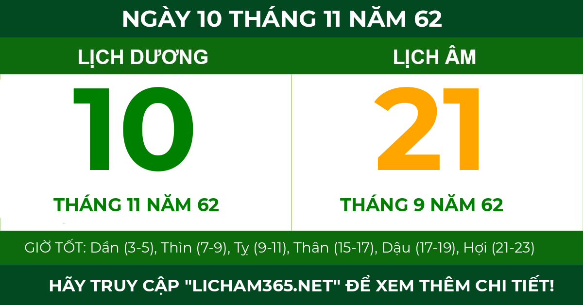 lịch âm ngày 10 tháng 11 năm 62