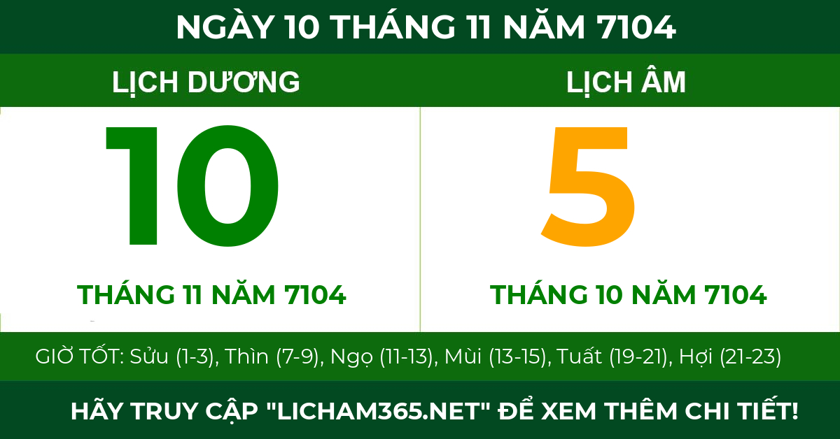 lịch âm ngày 10 tháng 11 năm 7104
