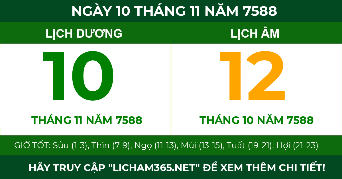 lịch âm ngày 10 tháng 11 năm 7588